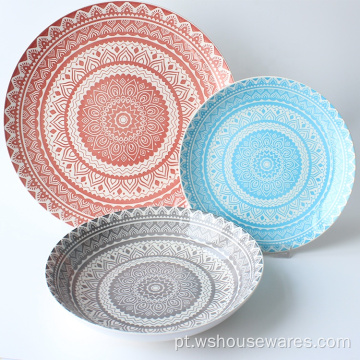 Venda por atacado candy cores pad impressão porcelana de jantar conjunto